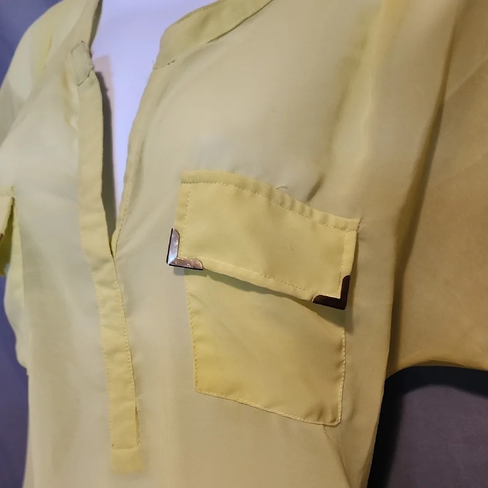 Live 4 Truth Yellow Cuffed Sleeve Polo Blouse - Picture 3 of 8